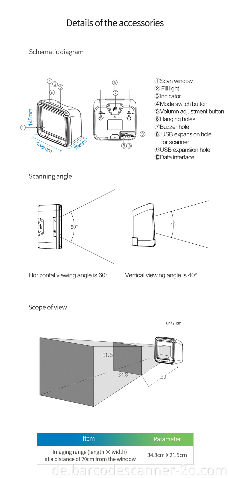 Winson WAI-7000 großer Format-Scanner In-Counter Barcode Scanner für Supermarktkassierer